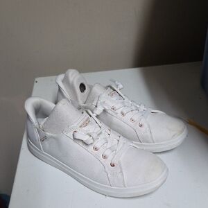 Sz 9 Skechers Women's White Lace-Up Low-Top Sneakers Slip Ins